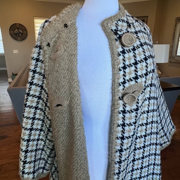 Vtg 60's Cape Reversible Wrap Coat Scarf Jacket Coat One Size S M L XL Check - Picture 14 of 16